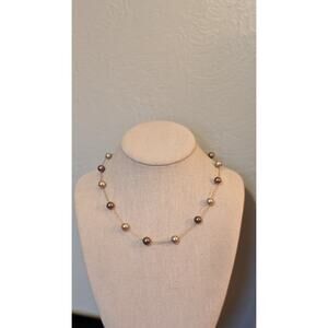 Vintage Signed RMN Gold-Tone Faux Two Tone Pearl Floating 16-18" Necklace